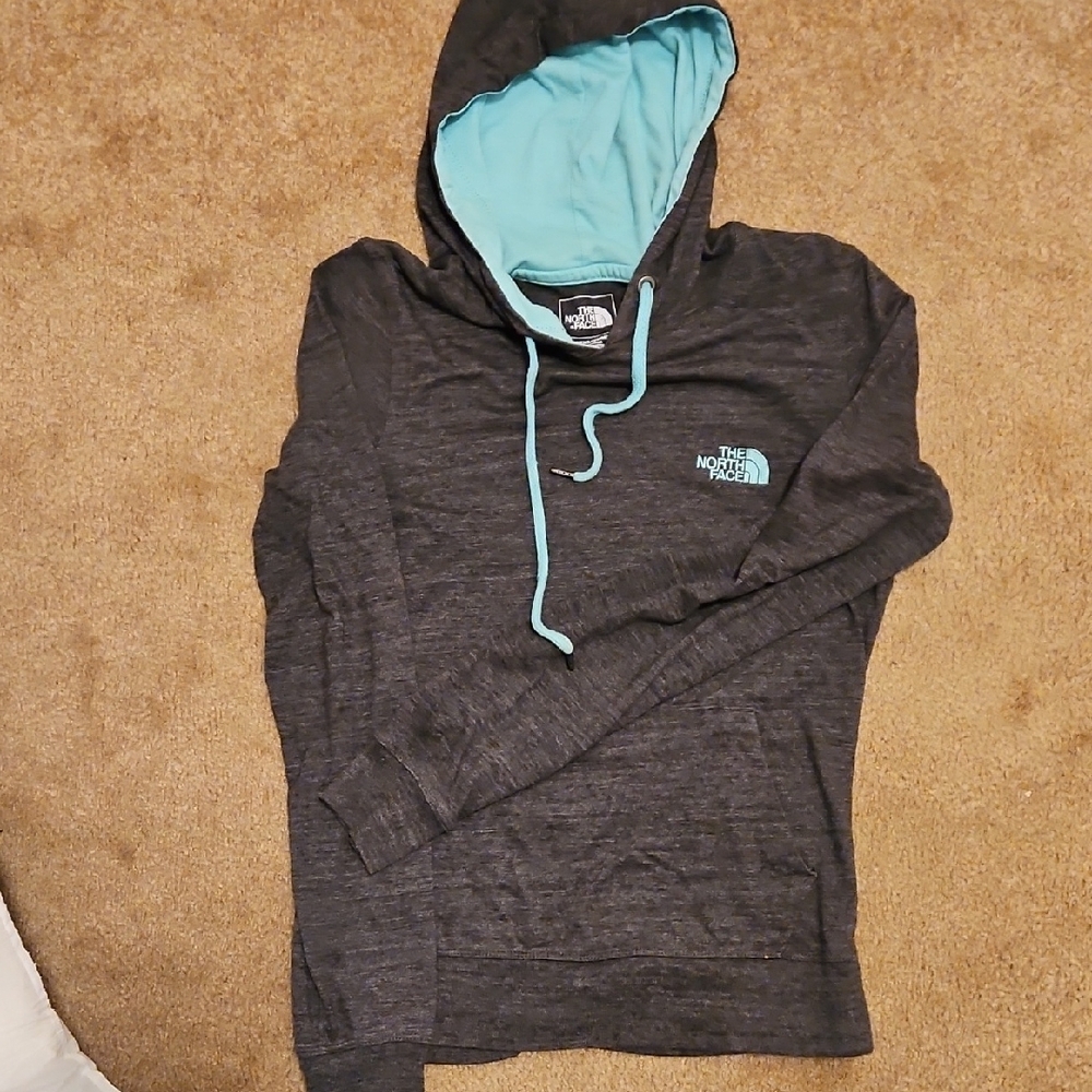 The North Face Gray Hoodie with Blue Accents